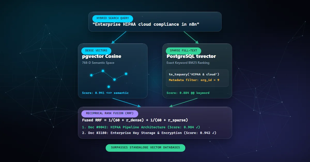 Illustration of hybrid semantic search architecture using PostgreSQL and pgvector.