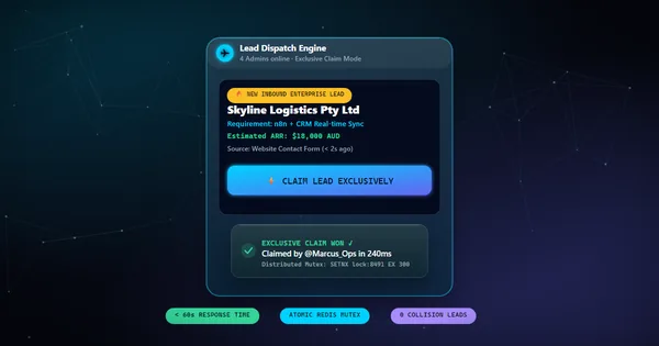 Illustration showing a Telegram lead claim bot system with multi-admin functionality